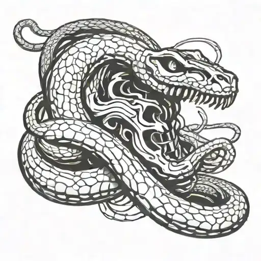 snake from skeleton, abstract, mechanic, industrial, cyberpunk tattoo design idea