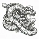 snake from skeleton, abstract, mechanic, industrial, cyberpunk tattoo design idea