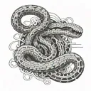 snake from skeleton, abstract, mechanic, industrial, cyberpunk tattoo design idea