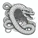 snake from skeleton, abstract, mechanic, industrial, cyberpunk tattoo design idea