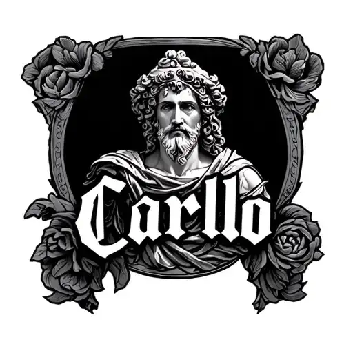 Name "Carlo" in ancient roman scriot tattoo design idea