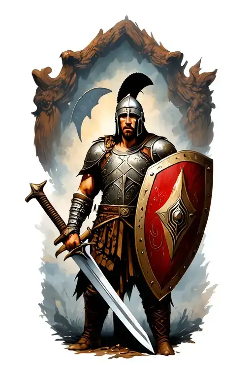 Spartan soldier with shield and sword tattoo design idea