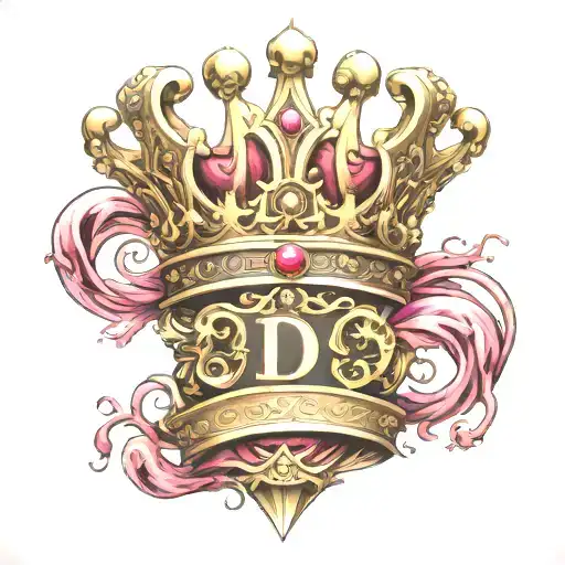 crown with letter d in connected tattoo design idea