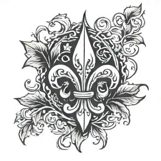 fleur de lis trapped in vines growing tattoo design idea