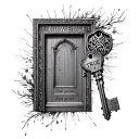 door and key with the key engraved with the words knowledge and the door engraved with the words true power tattoo design idea