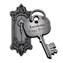 door and key with the key engraved with the words knowledge and the door engraved with the words true power tattoo design idea