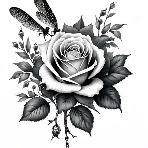 Rose And Dragonfly tattoo design idea