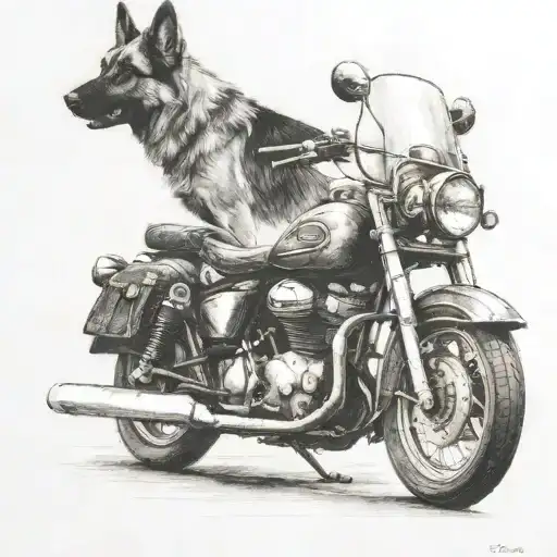 motorcycle and german shepherd tattoo design idea