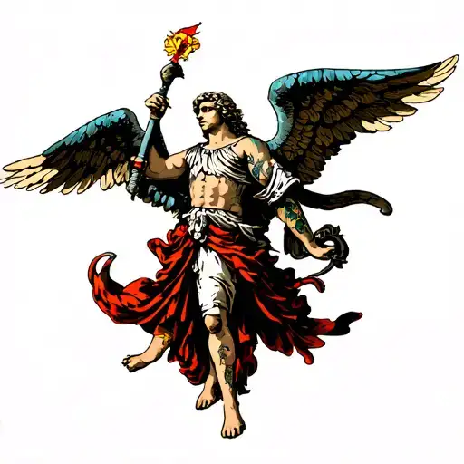 warrior angel holding tattoo design idea