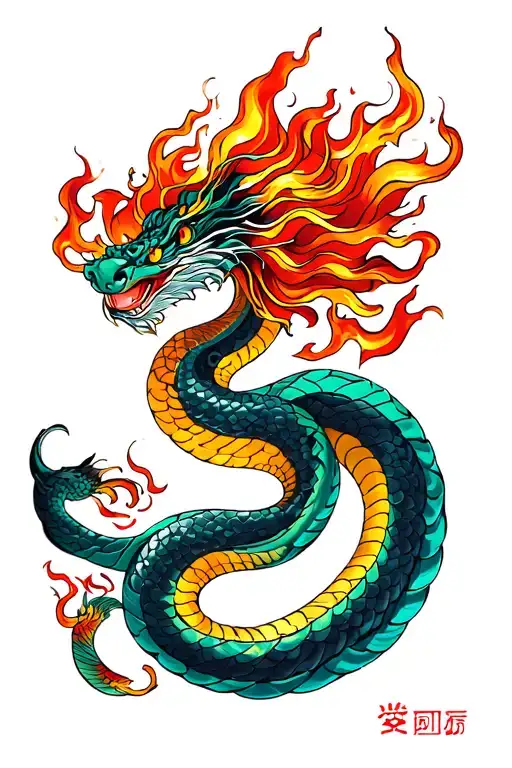 fire snake and chinese design tattoo design idea