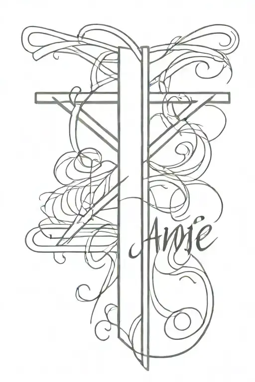 line cross with name written jamie tattoo design idea
