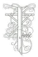 line cross with name written jamie tattoo design idea