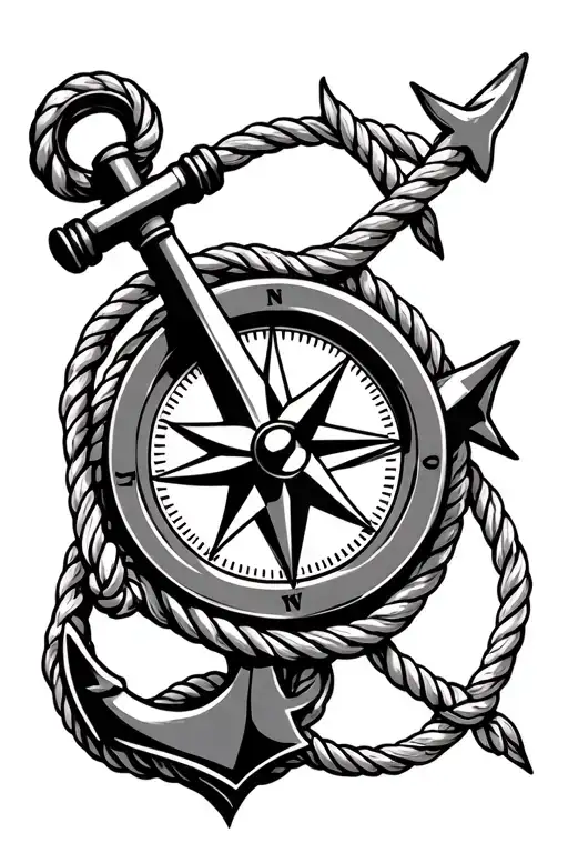 anchor compass rope shark tattoo design idea