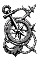 anchor compass rope shark tattoo design idea