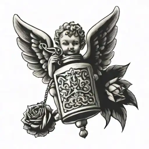 cherub spraying small perfume bottle  tattoo design idea
