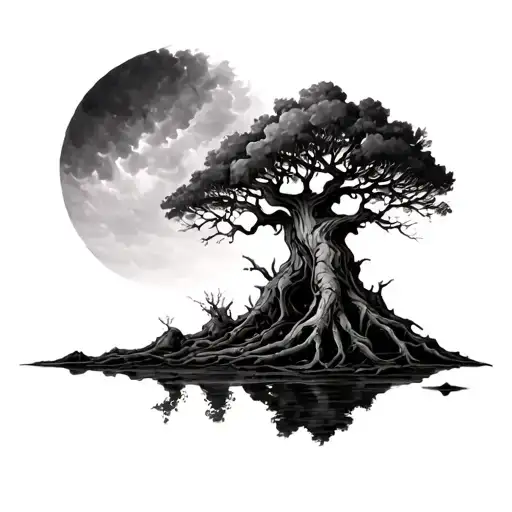 Half Dead Half Alive Tree tattoo design idea