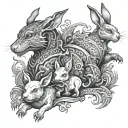 rabbit, dragon, dog, pig tattoo design idea