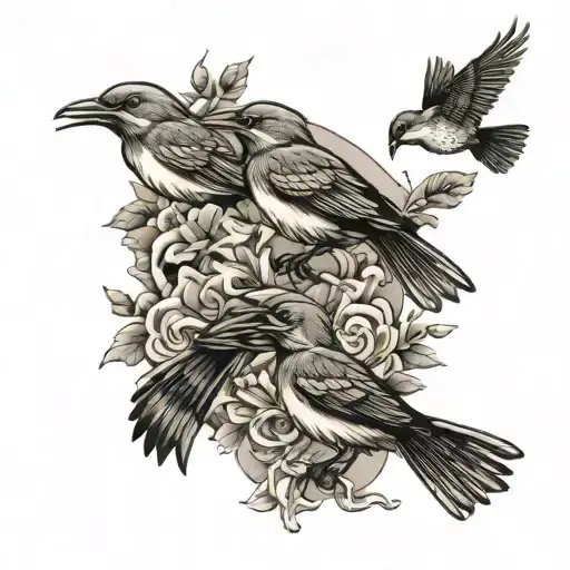 3 birds seperate flying up arm tattoo design idea