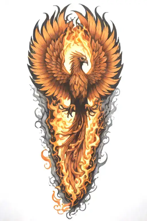 phoenix rising in flames carrying weights tattoo design idea