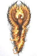phoenix rising in flames carrying weights tattoo design idea