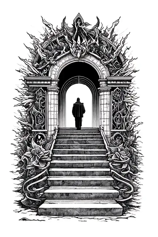 stair way to heaven gates behind him tattoo design idea