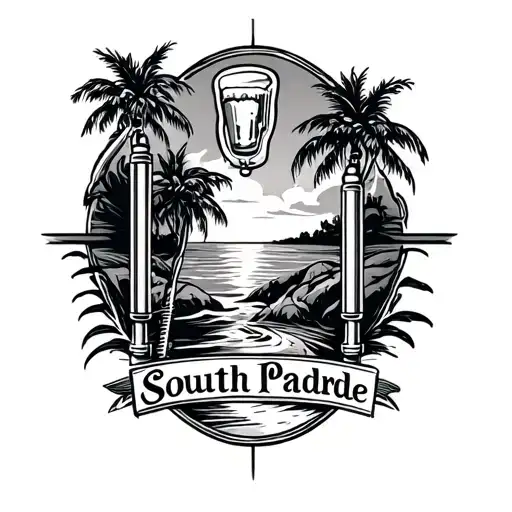 A tattoo design of a beer tap with intricate blackwork details, incorporating elements of South Padre Island scenery tattoo design idea