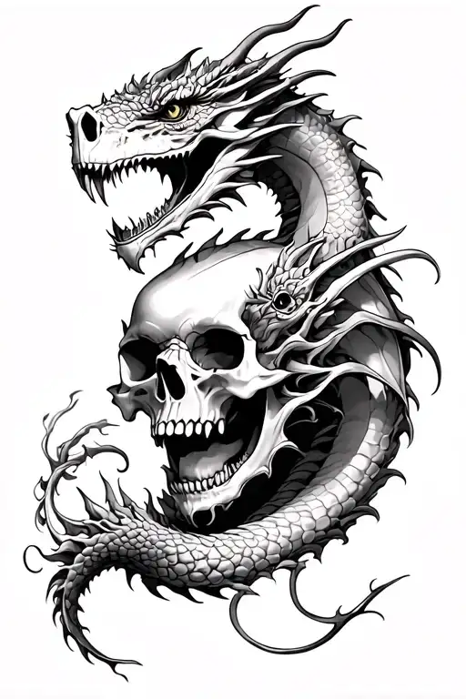 dragon and skull tattoo design idea