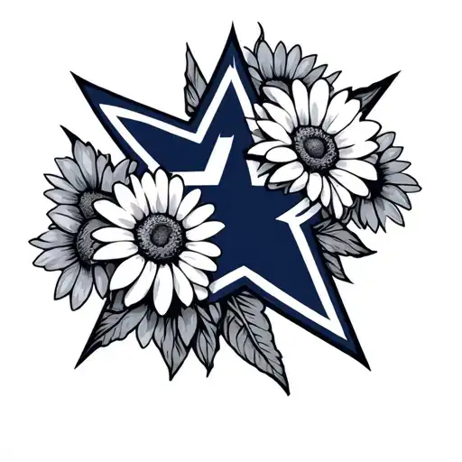 dallas cowboys star with daisies tattoo design idea