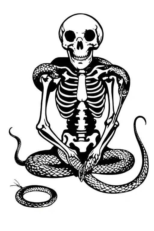 snake skeleton sitting tattoo design idea