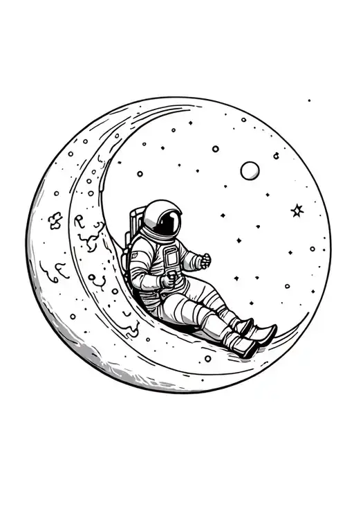 astronaut riding moon surrounded tattoo design idea