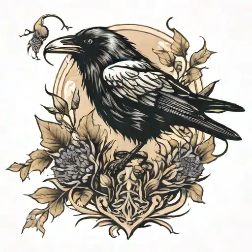 Raven with thistles on battlefield with dead tattoo design idea