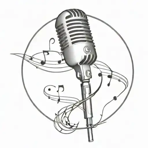 A minimalist tattoo of a microphone intertwined with musical notes with 2024 imbedded  tattoo design idea