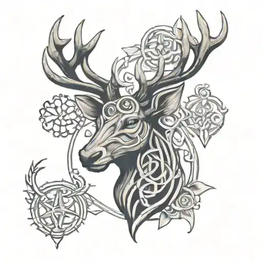 celtic stag head with triquetra tattoo design idea