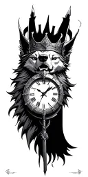 kosovo warrior crowned. time clock. wolf head. tattoo design idea