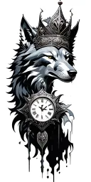 kosovo warrior crowned. time clock. wolf head. tattoo design idea