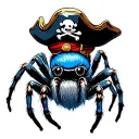 blue jumping spider wearing a pirate hat tattoo design idea