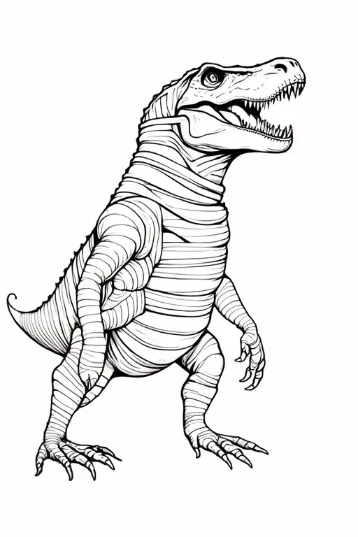 Fine line Trex mummy screaming and bandages tattoo design idea