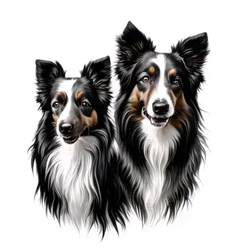 Two Shetland sheepdog looking center  tattoo design idea