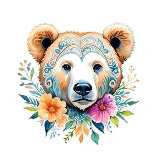 paisley bear head flowers wrapped tattoo design idea