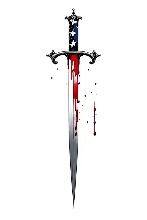 blood dripping and usa flag and long blade tattoo design idea