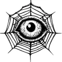 Spider web with an eyeball, trachea, and brain stuck in its web tattoo design idea