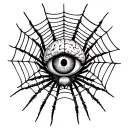 Spider web with an eyeball, trachea, and brain stuck in its web tattoo design idea