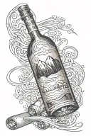 skiing wine bottle tattoo design idea