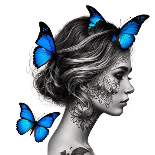 woman's face self love butterflies tattoo design idea
