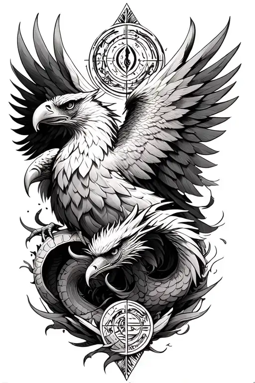 Eagle and Dragon with cancer zodiac in the middle  tattoo design idea