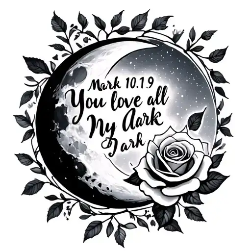 "Mark 10:9 You love all my Dark" moon, rose tattoo design idea