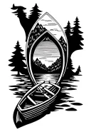 tricep tattoo of a canoe that incorporates the northern ontario landscape and tributes to two daughters tattoo design idea