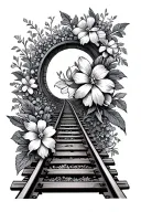 rail track,flowers,gemini tattoo design idea