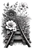 rail track,flowers,gemini tattoo design idea