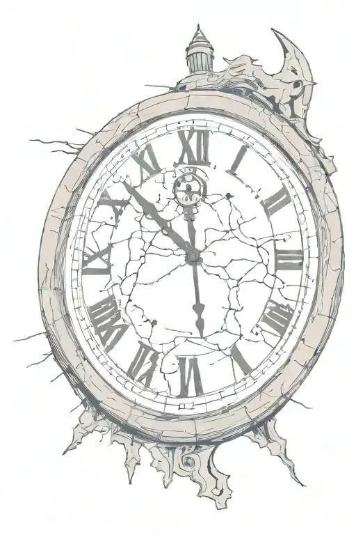 a cracked clock with roman numbers and a warrior post war   tattoo design idea